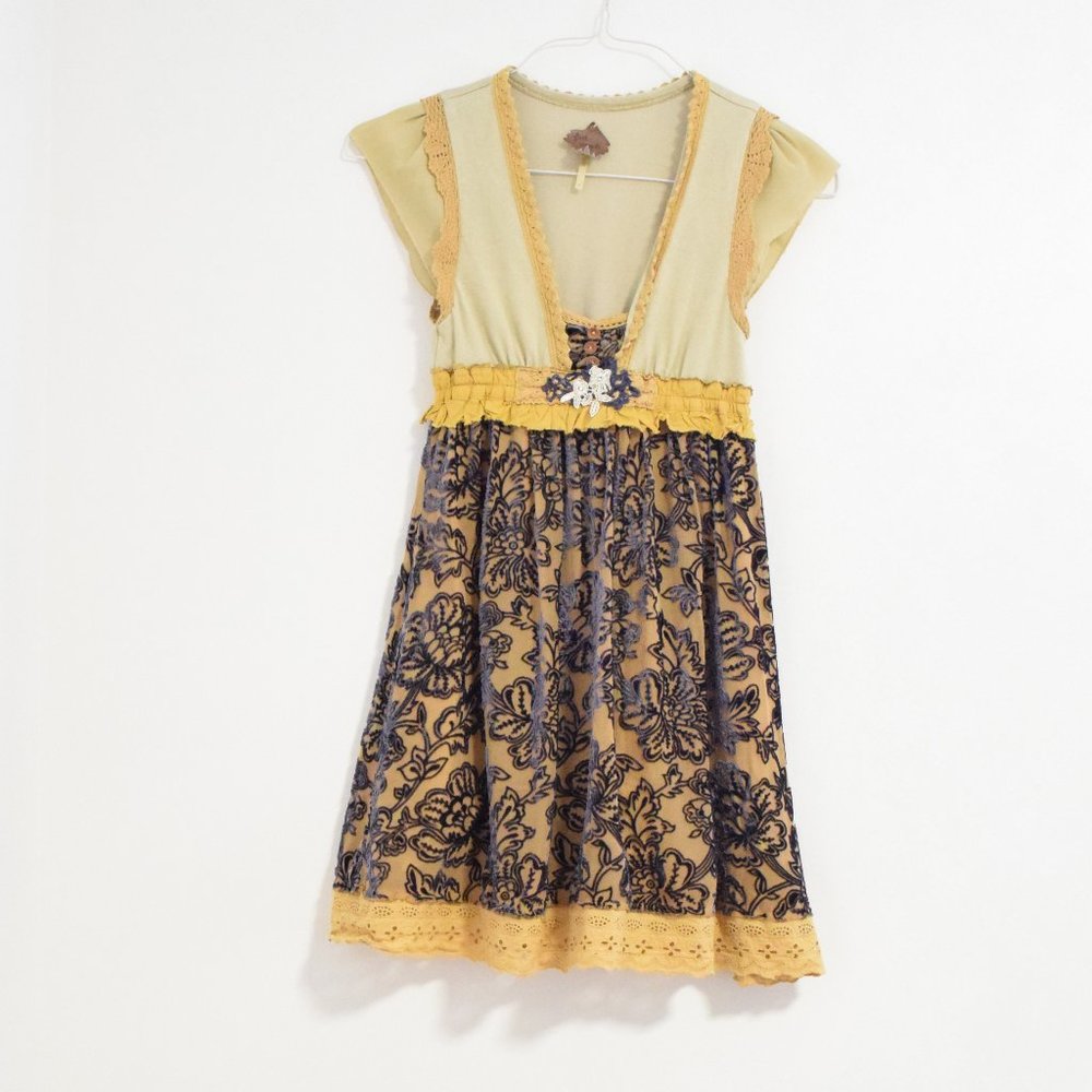NEW FREE PEOPLE Mustard Silk Velvet Burnout Embroidered Tunic Dress | Size 0